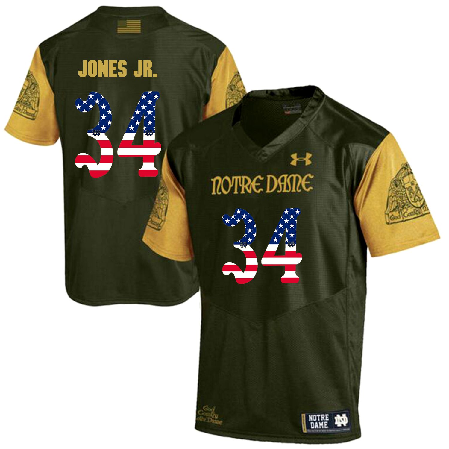 Men Norte Dame Fighting Irish #34 Jones jr Green Flag Customized NCAA Jerseys